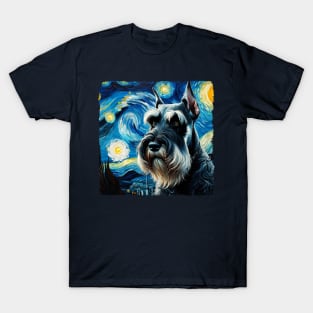 Starry Giant Schnauzer Dog Portrait - Pet Portrait T-Shirt